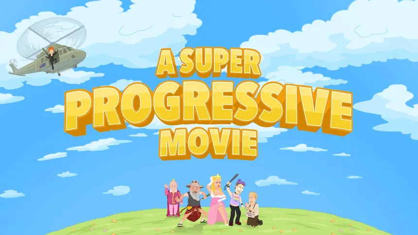 A Super Progressive Movie — key art with title and character lineup